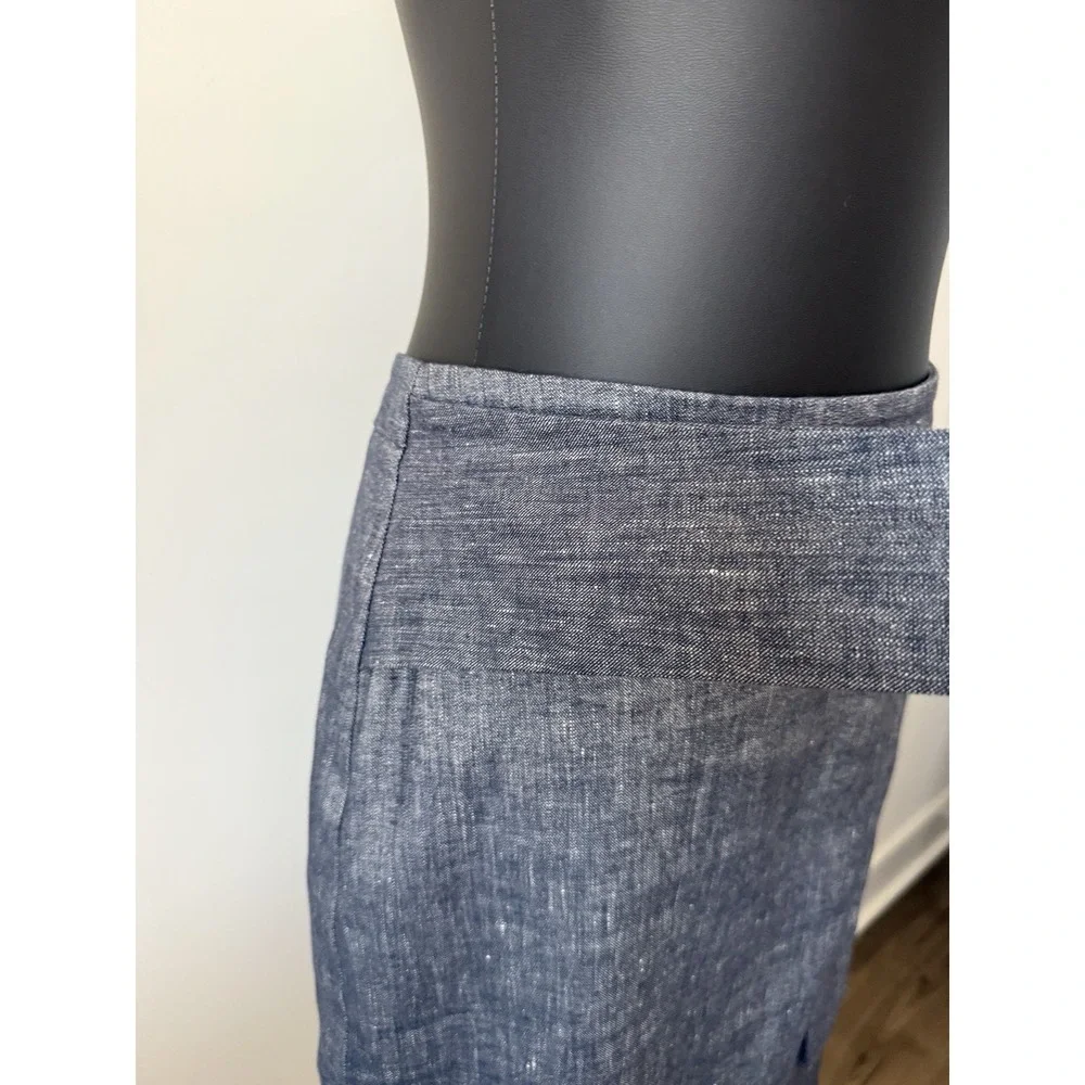 ANN TAYLOR Women's 8P Linen Blend Blue Chambray Belted Skirt Lined Petite NWOT - Picture 7 of 16